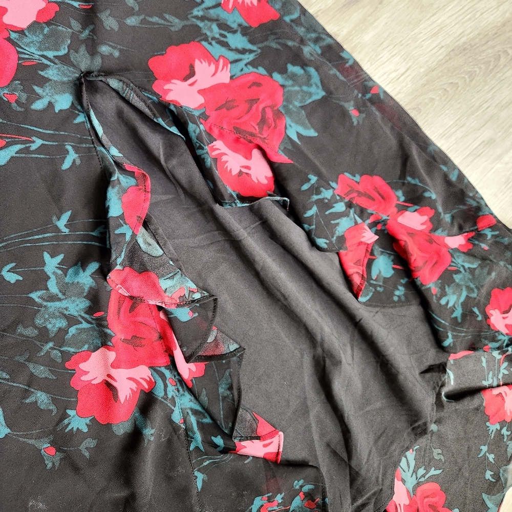 Lulu's Elegant Y2K Vibes Entrance Black Red Floral Print Halter Maxi Dress S - Picture 9 of 12